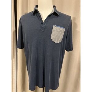 Travis Mathew Men's Polo Shirt‎ Large Blue With Gray Pocket